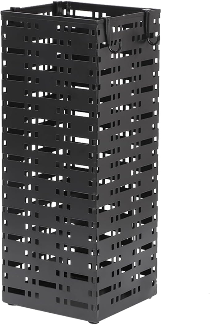 Tefola Metal Umbrella Stand ,Metal Umbrella Holder with 4 Hooks,Square Mesh Umbrella Holder for Home, Entryway, Office, Hotel & Supermarket(Black, 16.5 x 6.5 x 6.5Inch)