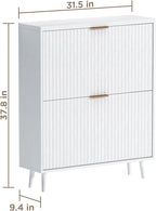 Shoe Cabinet Storage,Modern Freestanding Organizer with 2 Flip Drawers,Narrow Shoe Rack Cabinet for Entryway,White