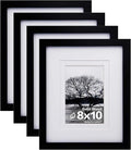 Egofine 8x10 Picture Frames Set of 4, Made of Solid Wood Covered by Plexiglass 4x6 and 5x7 with Mat or 8x10 without Mat, for Table Top Display and Wall Mounting Photo Frame Black