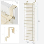 Whitmor 36 Pair Over The Door Shoe Organizer, 12 Tier Hanging Shoe Organizer, Heavy Duty Metal & Mesh Shoe Holder, Hanging Shoe Rack for Closet Organizer & Storage, 69"L x 21.7"W x 7.5"H, Beige