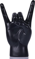 QIANLING 7.7" Black Resin Rock On Hand Gesture Statue - Rock Culture Music Lovers' Decorative Tabletop Sculpture for Bookshelf, Desk & Mantel Decor in Home or Office, Modern Symbolic Figurine