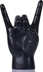 QIANLING 7.7" Black Resin Rock On Hand Gesture Statue - Rock Culture Music Lovers' Decorative Tabletop Sculpture for Bookshelf, Desk & Mantel Decor in Home or Office, Modern Symbolic Figurine