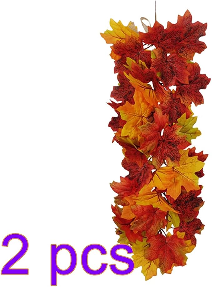 MSUIINT Artificial Flower Swag, 2Pcs Hanging Maple Swag Fall Garland Wall Swag Front Door Swag with Maple Leaves Floral Swag Harvest Swag for Home Wall Decor Party Holiday Decor (21.7In)
