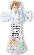 Wenqik 7.1 Inch Guardian Angel Baptism Decorative Hanging Resin Cross Sweet Dreams Baby Decorative Angels Cross Wall Decoration for Boys and Girls Keepsake Nursery Room Christening Gift