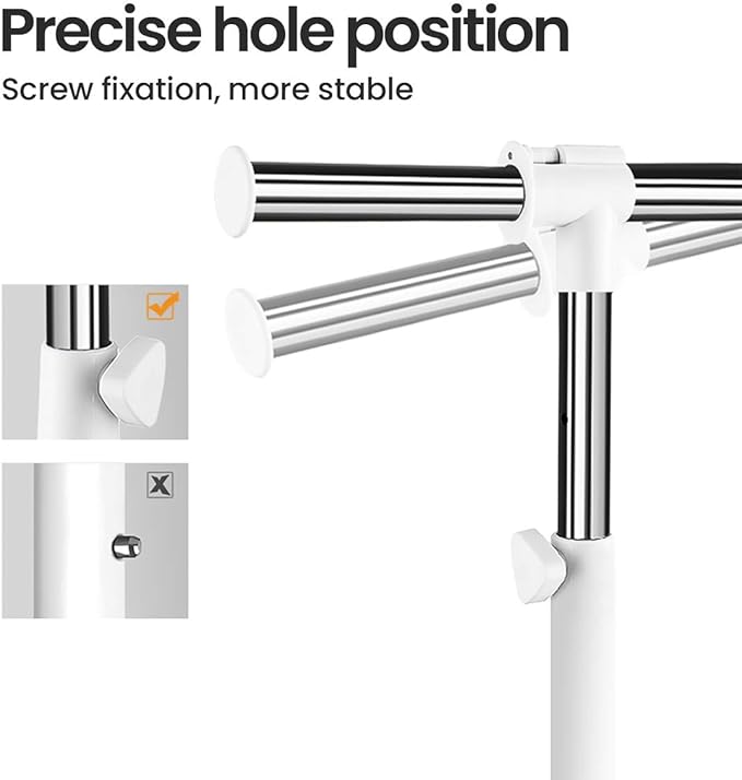 LiaMeE Adjustable Clothing Rack for Hanging Clothes, Heavy Duty Garment Rack with Wheels，Free Standing Rolling Clothes Rack with Shelf & Grid, Easy Assembly Standard Rod, White & Chrome