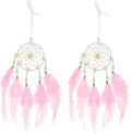 uxcell 2pcs Dream Catchers, Small Handmade Feather Dreamcatcher Supplies Car Charm with Crystal Beads Wall Hanging Decor for Home Car Decoration Ornament Women Friend Gift, Pink