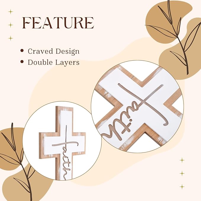 TRENDIN Rustic Wood Cross Wall Decor, Wooden Cross with Faith Cutout, Vintage Farmhouse Christian Home Decor for Living Room, Entryway, Bedroom, Religious Inspirational Gifts