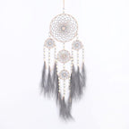 Pretty Jolly Grey Pampas Grass Dream Catchers Wall Decor with Handmade Large Native Americans Witch Dreamcatcher with Wood Beads for Adults Bedroom Wedding Garden Bless Birthday Gift-5 Rings