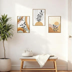 BINCUE Boho Line Wall Art Abstract Plants Wall Decor Mid Century Modern Artwork Framed Boho Abstract Paintings Orange Abstract Wall Pictures Orange Art Prints for Living Room Bedroom Office Farmhouse 12"x16" Set of 3