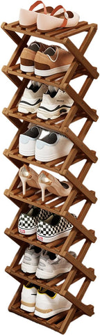 Simcat Bamboo Shoe Rack, Portable Folding Shoe Storage Rack,No Installation Free Standing Shoe Rack for Entryway, Closet, Dorm/Small Spaces (Eight shades of brown)