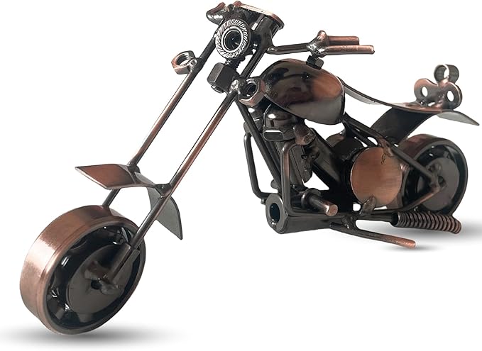 Metal Motorcycle Decor, Copper Chopper Motorcycle Figurine,5.9”x3.5”Unique Iron Motorcycle Sculpture,Cool Home Office Desk Decor,Art Gift Vintage,Christmas Birth Gift for Men Boyfriend Husband