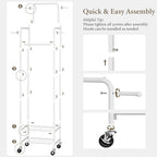 Chrislley Clothes Rack with Wheels, 71" Portable Clothing Rack with 2 Shelves and 4 Hooks, Small Rolling Garment Rack, 4 Hanging Rods Metal Coat Rack for Bedroom, Apartment, Entryway, White