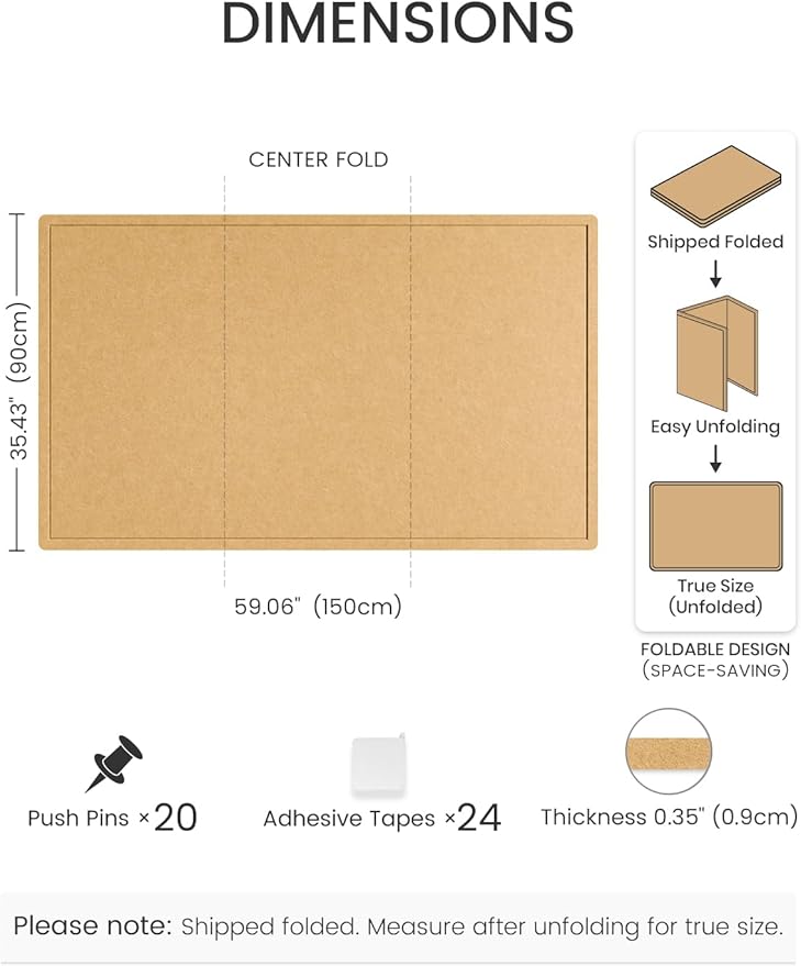 Fluxynara Large Bulletin Board, 59" x 35.4" Cork Board Alternative with 24 Safe Removable Adhesive Tabs, Foldable Felt Pin Board for Home Office, Classroom, Bedroom,Entryway for Walls—Mustard Yellow