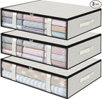 StorageRight Under Bed Storage Bags 3 Pack, 40L Large Clothes & Comforter Storage Containers with Clear Window, Breathable Fabric Organizer for Blankets, Bedding, Seasonal Clothing, White