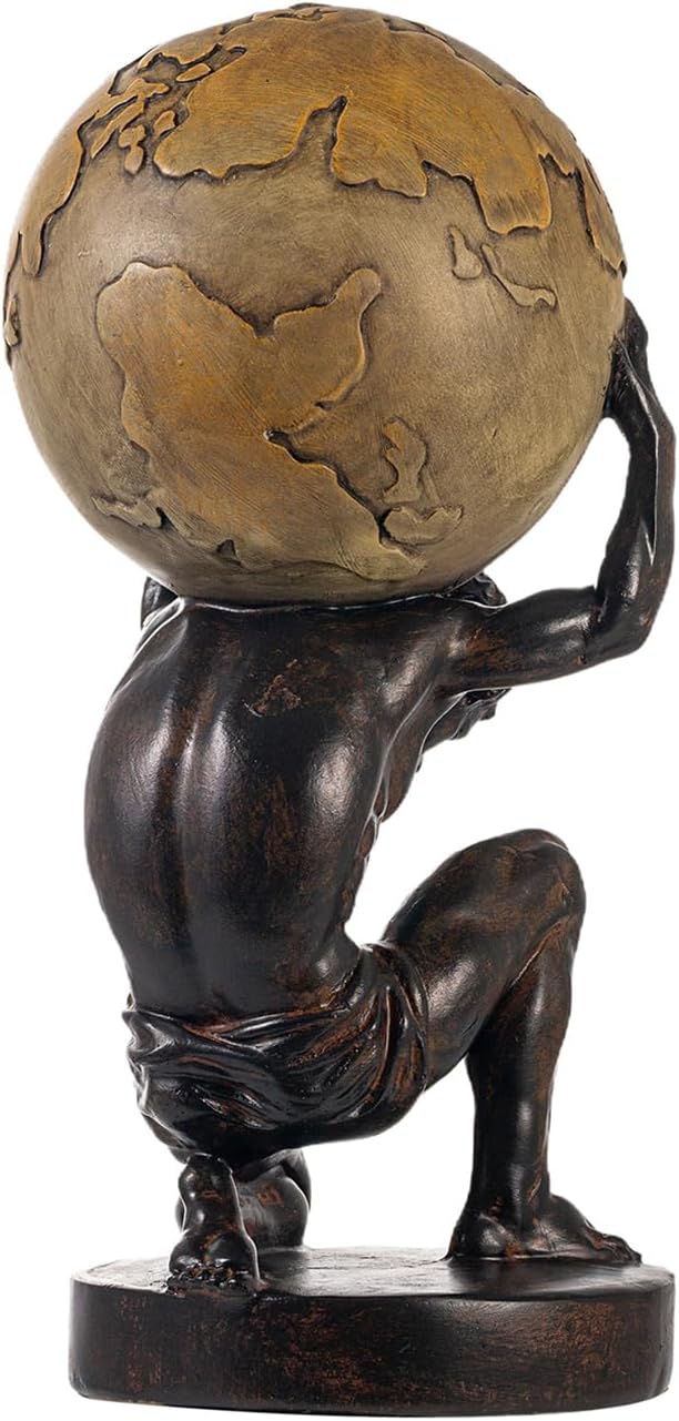 Lukitas Atlas Holding Up World Statue and Sculpture, Lifting The Earth Figurine Decor, Creative Ornament for Home Office Living Room, Brown, Resin 11.5''