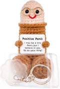 Handmade Positive Crochet Gift with Emotional Support Message Card, Funny Desk Decor Novelty Gift for Women, Boyfriend, Husband, Men, Friends, Coworker(Brown Doll-1pcs)