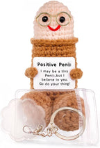 Handmade Positive Crochet Gift with Emotional Support Message Card, Funny Desk Decor Novelty Gift for Women, Boyfriend, Husband, Men, Friends, Coworker(Brown Doll-1pcs)