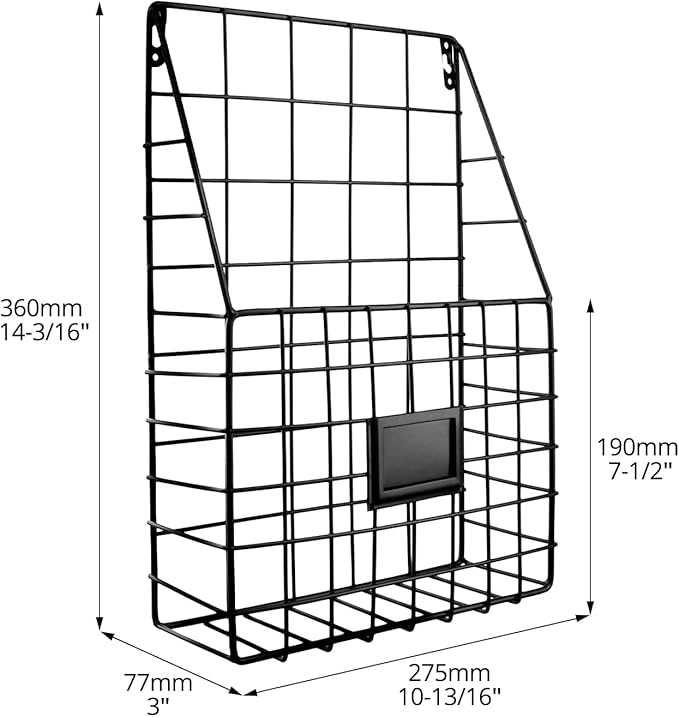 QWORK Metal Wire Wall Mounted File Organizer – 2 Pack Fits A4 & Letter Size, Space-Saving Storage for Office, Home & Entryway