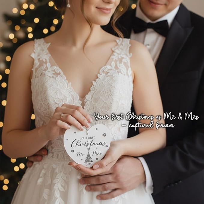 Our First Christmas as Mr & Mrs 2025 Ornament, Expecting Couple, Promoted to Grandparents Gift, Engagement Gift for Couples, First Married Christmas