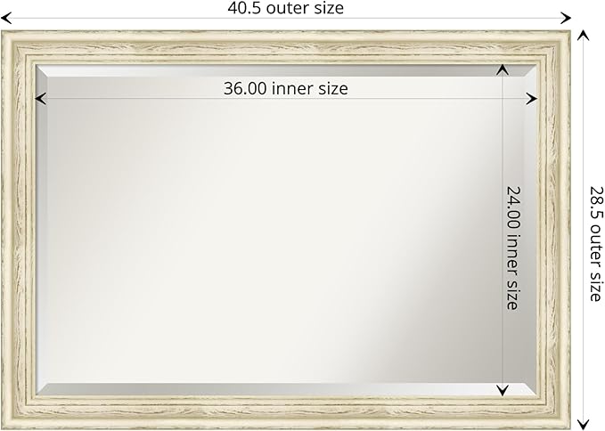 Amanti Art White Wall Mirror 28x40 Country White Wash Rectangle Bathroom Mirror for Wall Decor Living Room, Large Country Rustic Wood Frame, Hangs Horizonally and Vertically, Bathroom Decor, Beveled