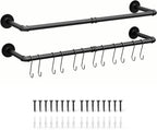 OROPY Industrial Pipe Clothes Rack Wall Mounted Set of 2, 38.4 inches Heavy Duty Iron Pipe Clothing Garment Rail, Multi-Purpose Clothing Hanging Rod for Laundry Room and Closet Storage
