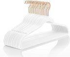 MIZGI Premium Velvet Hangers (60 Pack) Heavy Duty - Non Slip Felt Hangers - Velvet Suit Hanger White - Rose Gold Hooks,Space Saving Clothes Hanger