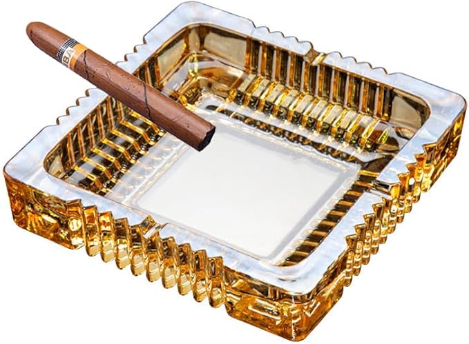 Handmade Glass Ashtray, Ashtray Ash Holder for Indoor or Outdoor Patio Desktop Office Smokers, Ash Tray for Tabletop Home Office Decor (Amber, XL)