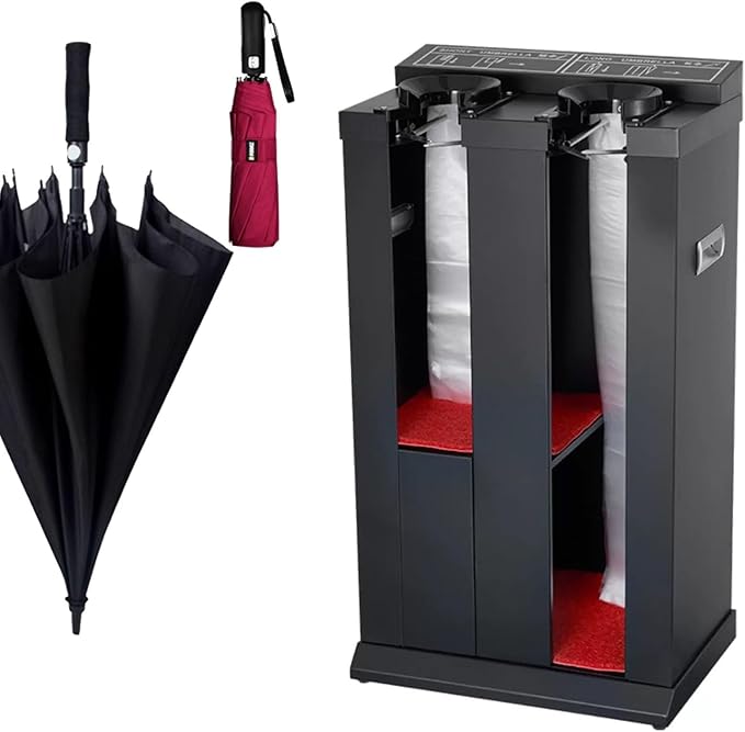 Commercial Metal Umbrella Holder,Umbrella Stand, Double Umbrella Automatic Packing Machine Automatic Wet Umbrella Bag Wrapper, with 200 Bags(Brown)