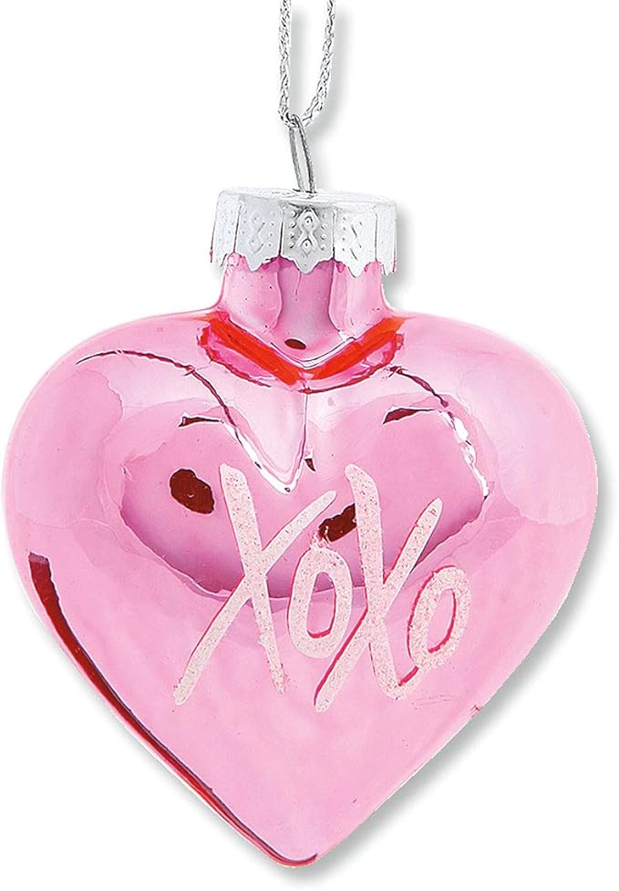 Lillian Vernon Glitter Words Blown Glass Valentine’s Day Ornaments - Handcrafted Hanging Tree Decorations, Heart Glitter Words Holiday & Party Decor, 2.5 in, Pink & Red, 12-Piece Set