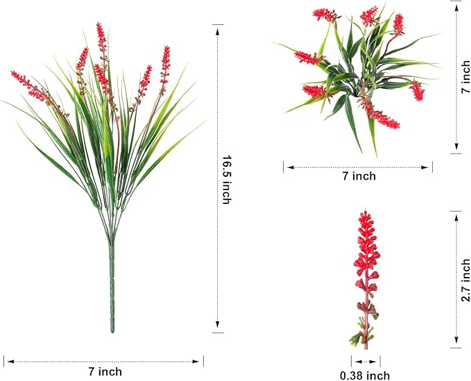 Ivydale Artificial Plants Fake Flowers Monkey Grass for Outdoors,UV Resistant Realistic 20PCS Red Faux Greenery Shrubs Outside Decor for Home Garland Porch Patio Balcony Planter Yard Office Pathway