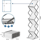 6 Pockets Foldable Literature Rack - Aluminum Magazine Rack, Brochure Catalog Display Stand with Carrying Bag for Exhibition, Trade Show, Office, Retail Store, Home - Silver