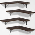Love-KANKEI Corner Shelf Wall Mounted Set of 4, Floating Wall Shelves for Storage, Rustic Wood Hanging Shelves for Bathroom Kitchen Bedroom Living Room Display, Dark Brown