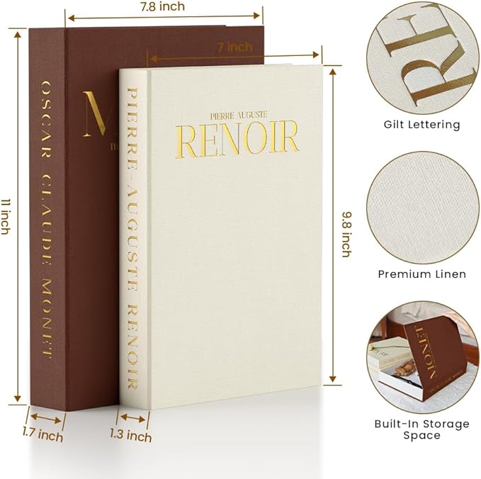Aesthetic Decorative Books - Set of 2 Linen Fake/Faux Books Enhance Your Coffee Table, Living Room, Bookshelf, Bedside Table or Mantle, Stackable Modern Home Decor, Photo Storage and as a Keepsake Box