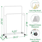 Simple Trending Clothing Clothes Rack Double Rods with Wheels, Rolling Metal Garment Rack for Hanging, White