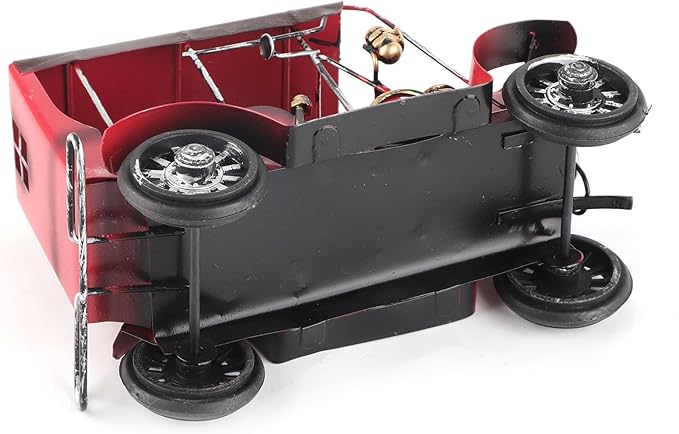 Vintage Classic Car Model Miniature, Old Vintage Car Desktop Decor, Red Tin Alloy Retro Automobile Ornament with Authentic Details for Home Office Bar Wedding Gift