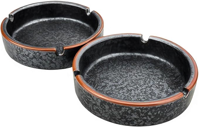 Ceramic Ashtray Stylish Indoor & Outdoor Cigarette Ashtray for Home, Coffee Bars, and Patios，Lava Dazzling Black (2PCS)