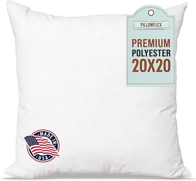 Pillowflex Premium Polyester Throw Pillow Insert - 20x20 - Ultra Soft Small Square Throw Pillow, Couch Sham, Lumbar, Back, Sofa - Machine Washable - Decorative Accent Form - 1 Soft Pillow