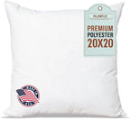 Pillowflex Premium Polyester Throw Pillow Insert - 20x20 - Ultra Soft Small Square Throw Pillow, Couch Sham, Lumbar, Back, Sofa - Machine Washable - Decorative Accent Form - 1 Soft Pillow