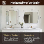 ANDY STAR Rectangle Scalloped Mirror, 30"x40" Brushed Nickel Bathroom Mirror in SUS304 Stainless Steel Metal Frame, Large Silver Vanity Mirror with Unique Arched Top Design