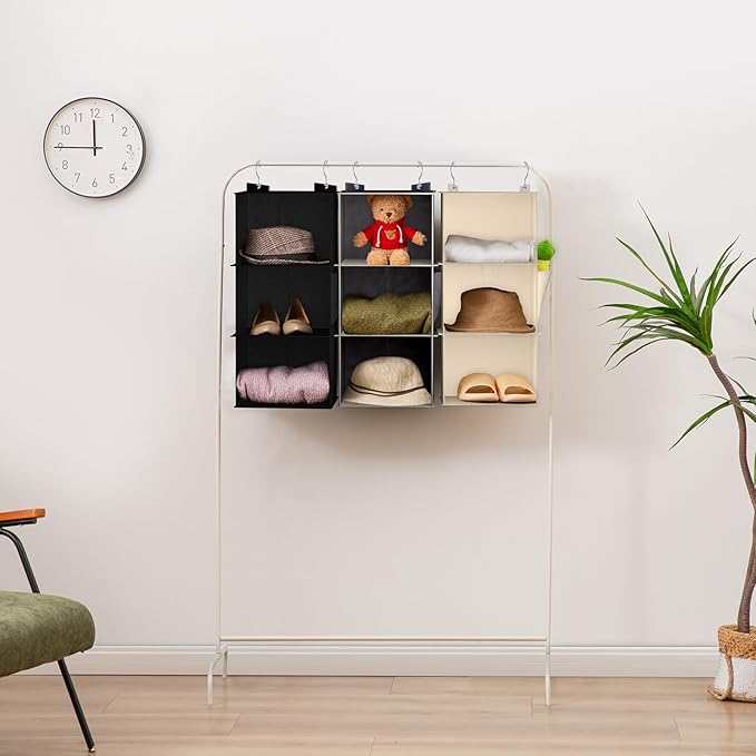 YOUDENOVA Hanging Closet Organizer, 3-Shelf Closet Hanging Storage Shelves, Black