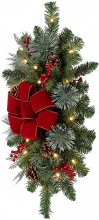 Haute Decor Classic Pre-lit 26 inch PE/PVC Artificial Fir Christmas Swag (Staircase), 20 Soft White LED, Indoor/Outdoor