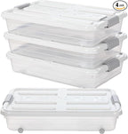4 Pcs Plastic Under Bed Storage Containers with Lid Wheel Handle, Transparent Large Capacity Stackable Latching Storage Bins for Closet Bedroom Clothes Shoes Blanket(23.7 x 15.8 x 5.2,White)