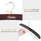 Tie Rack Hanger for Closet: Ohuhu 2 Packs 24 Folding Hooks Tie Hangers for Men Wooden Tie Holder Organizer Space Saving Necktie Storage 360 Degree Rotating Ties Belts Scarves Tank Tops-Walnut