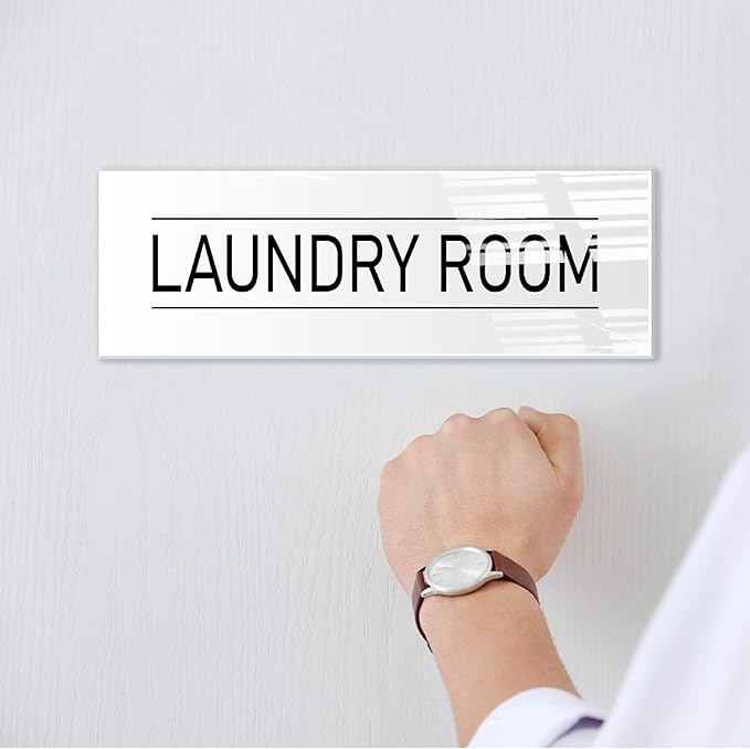 Laundry Room Sign White 9x3 Inch - Indoor Self Adhesive Door Wall Sign Minimalism Design