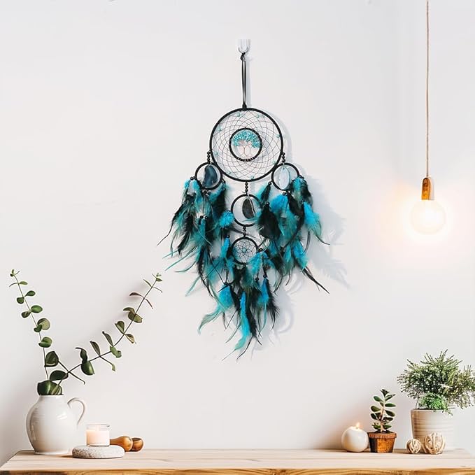 Large Dream Catchers, Dreamocean Crystal Tree of Life Dream Catcher with Healing Stones Handmade Boho Dreamcatcher Wall Hangings Decor Gifts for Adults Boys