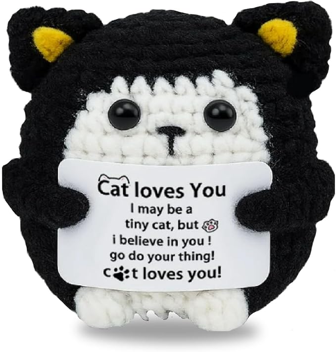 Funny Handmade Crochet Cat for Women Men, Positive Emotional Support Cat, Valentine's Day Gift, Birthday Basket Gift for Home Decorations