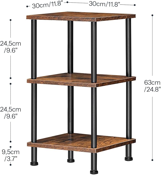 HOOBRO 3-Tier Corner Shelf Stand, Corner Square Rack Display Shelf, Tall Storage Plant Stand, Bookcase for Small Spaces, Living Room, Home Office, Kitchen, Rustic Brown and Black BF153CJ01