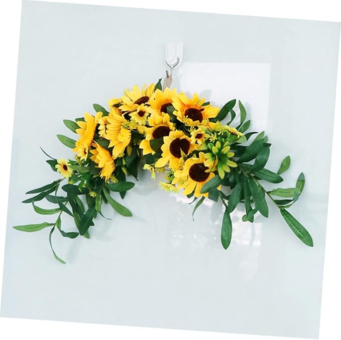 Holibanna Artificial Sunflower Swag Wedding Arch Flowers Floral Door Swag Green Leaves Hanging Ornament for Wedding Backdrop Fireplace Garden Decor