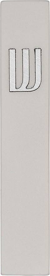 A&S Mezuzot Modern Concrete Mezuzah Case with Scroll, Easy Peel and Stick Mezuza (Grey+ Silver Shin, 6 Inches)