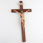 Crucifix Wall Cross - 14 Inch Olive Wood Wall Crucifix, Hand Painted Resin Jesus on Wooden Crucifix Catholic Home Decor Housewarming Religious Gifts